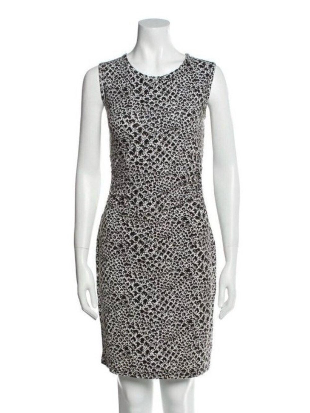 Diane von Furstenberg Black & White Snakeskin Ruched Sheath Dress, Size 12